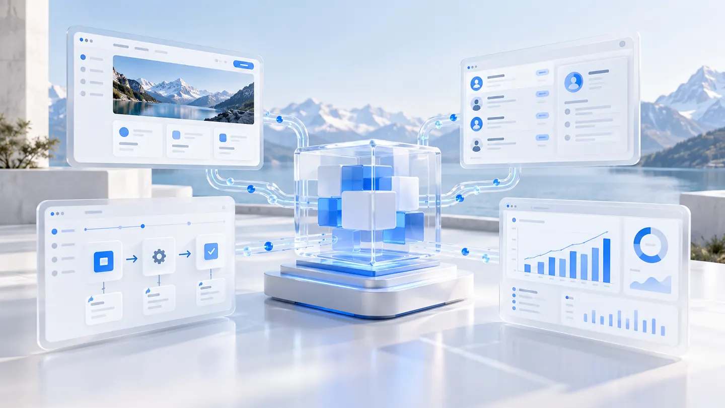 Sistemi digitali collegati per software, processi, clienti e dati aziendali